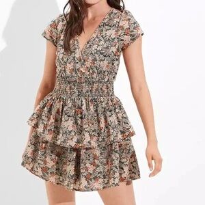 NWT American Eagle Garden Party Floral Ruffle Skirt Wrap Dress